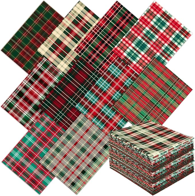 Hahafelt 10 Pcs Vintage Plaid Christmas Quilting Fabric 18 x 22 Inch Retro Homespun Fabric Jelly Squares Lattice Rustic Precut Buffalo Grid Quilting Strips for Xmas Craft Sewing DIY
