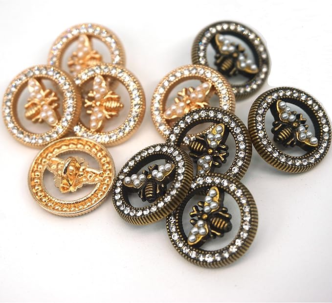 10pcs 18mm/0.71inch Light Luxury Metal Hand Sewn Foot Buttons - Multiple Styles Available (Little Bee)