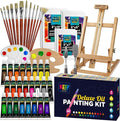 KEFF Oil Paint Set for Adults and Kids - Art Supplies Painting Kits with 24 Oil Paints, Stretched Canvas, Art Easel, Brushes, Palette, Knives and Paper Pad