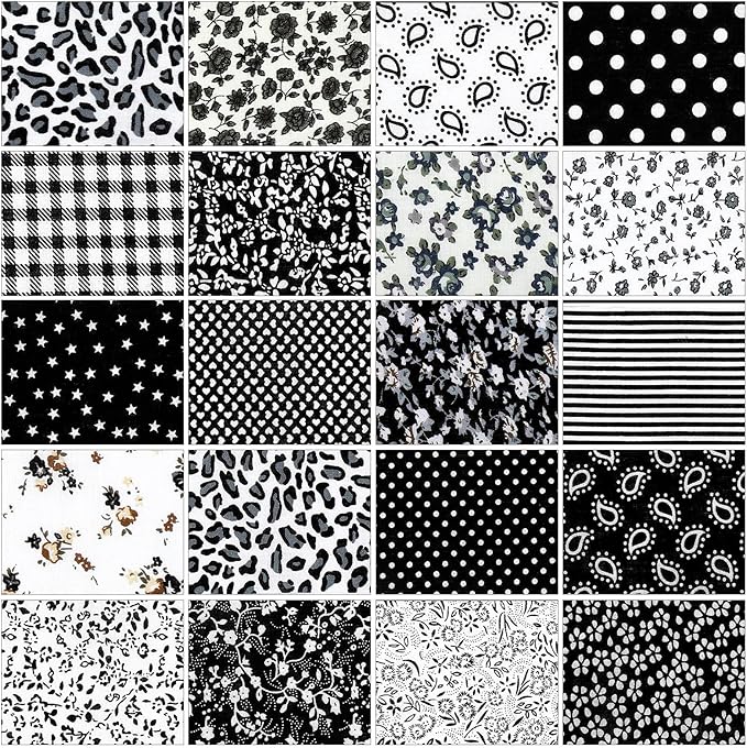 Ganeen 200 Pcs Christmas Fabric Patchwork Roll Quilting Fabric Roll up Quilting Strips 2.5 Inch Precut Patchwork for Craft Sewing DIY Crafts (Black White)