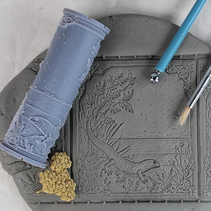 Newt Clay Texture Roller (4") - Freshwater Set #01 - Embossing Pattern Roller for Polymer & Ceramic Clay, Pottery & Crafts