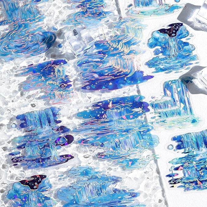 Alideco 120pcs Scrapbook Stickers Vintage Ice Crystal Waves Water Drops Scrapbooking Junk Journal Crafts Embelishment Decoration Stickers (wujieshuiyu)