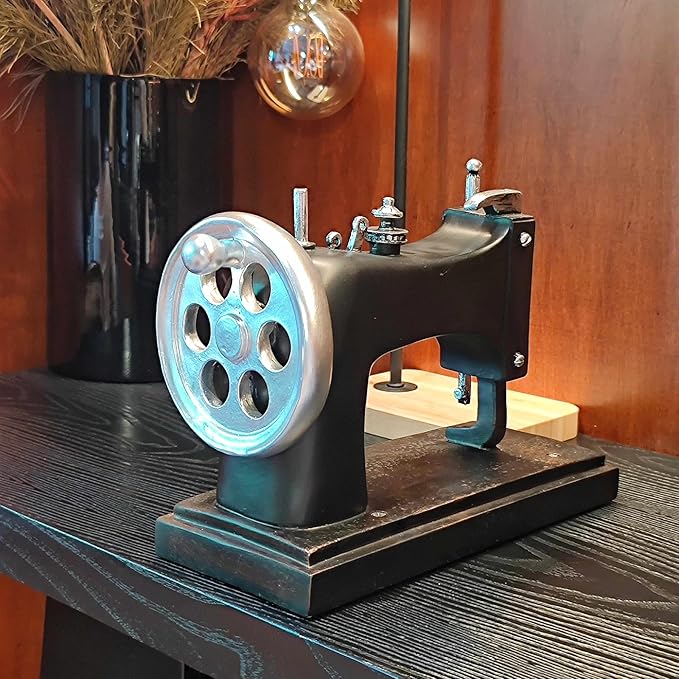 8.3''H Vintage Sewing Machine Model Figurine Retro Resin Needlework Decoration 70s 80s Nostalgic Tailor Design Antique Figurine for Clothing Shop, Café, Desk,Window Display Photography Props