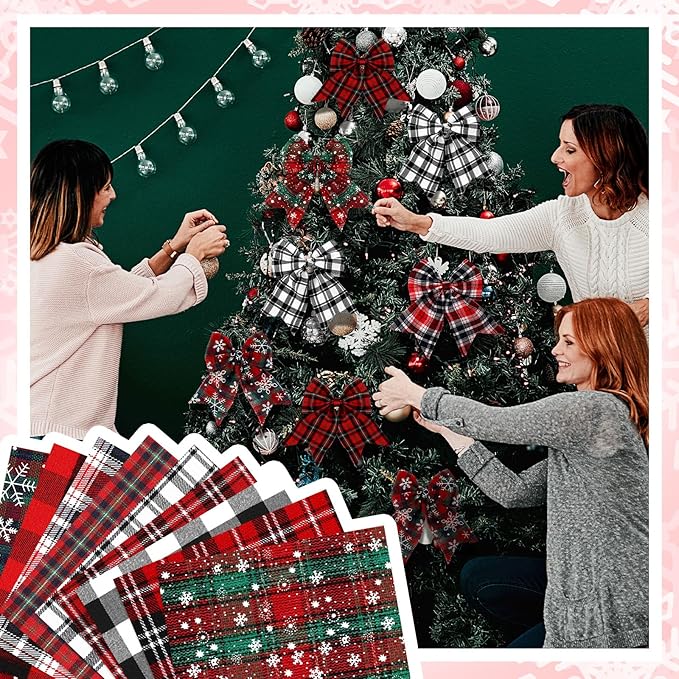 Fanfanwin 60 Pcs 10 x 10 Inch Vintage Christmas Quilting Fabric Retro Plaid Homespun Cotton Buffalo Fabric Jelly Squares Lattice Rustic Snowflake Quilting Strips for Xmas Craft Sewing DIY
