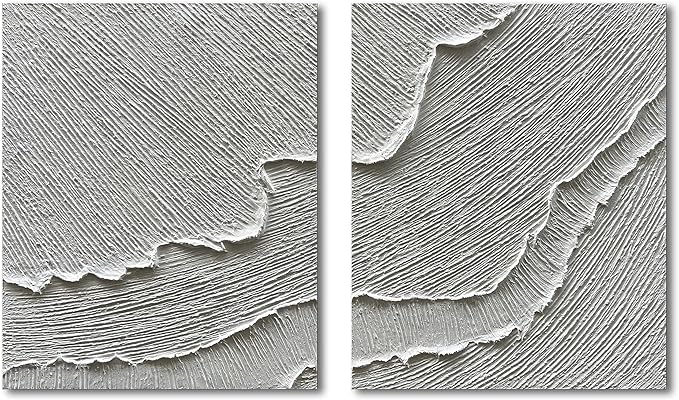 NANKAI Art Hand-Drawn Abstract Oil Painting with White Texture. Romantic sea Wave Landscape Painting. Decorative Art Piece for Home or Office Wall. 20x24 inches x 2