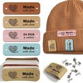 24pcs Crochet Tags for Handmade Items Made with Love Leather Tags for Crochet Items, Knitting Accessories with Rivets, Suitable for Scarves Hats Gloves, Gifts for Crocheters (Layout D)
