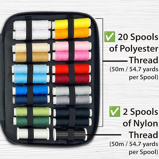 Beginner Hand Sewing Kit with Portable Case – Sewing Supplies for Adults & Kids – 22 Thread Spools, Needles, Scissors, Thimble, Measuring Tape & More – Perfect for Home, Travel & Emergency Repairs