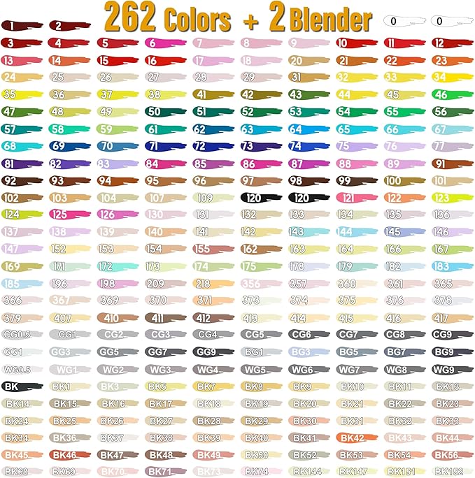264 Alcohol Markers, Dual Tip Fine & Broad Drawing Markers Alcohol Marker Set with Case, Art Marker for Adults Coloring Artists Drawing Sketching Card Making and Illustration