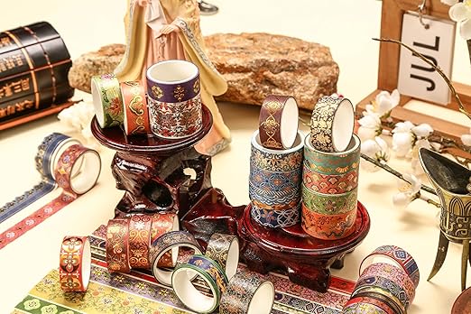 20 Rolls Chinese Style Washi Tape Set, Ancient Palace Pattern Decorative Masking Tapes with Gold Foil, Oriental for Craft, Scrapbook, DIY, Gift Wrapping (23-Dancing Phoenix Grace)