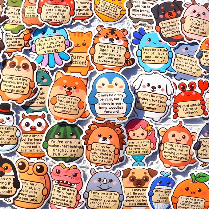 200Pcs Emotional Support Buddies Stickers, Positive Affirmation Sticker Pack, Cute Animal Vinyl for Water Bottle Laptop Computer Luggage... Inspirational Mental Health Decoration for Kids Teens (200)
