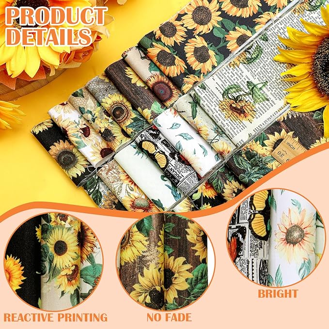 Ganeen 100 Pcs Sunflower Quilting Fabric Roll 2. 56 Inch Fabric Squares Jelly Patchwork Precut Strips Bundles for Holiday Materials Craft DIY Sewing Cloths