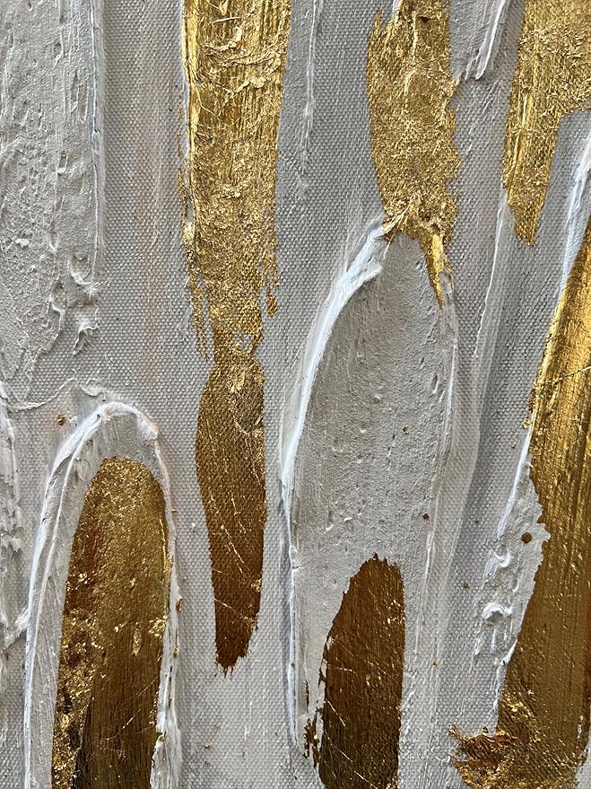 Art Hand-Painted Gold Texture Oil Painting White Flowers Modern Abstract Art Painting 45x30 inch Home Wall Decorative Art