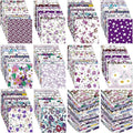 Kinlop 600 Pcs 5 x 5 Inch Floral Charm Packs for Quilting Purple Flower Cotton Fabric Square Bulk Precut Fabric Squares Strips Printed Purple Floral Patchwork for DIY Craft Sewing Accessory