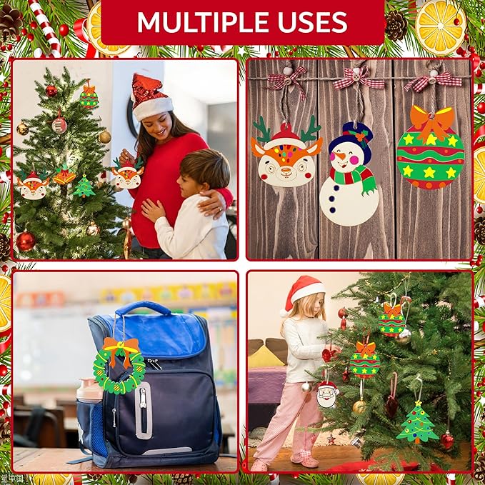 Aodmti 60 pcs DIY Christmas Wooden Ornaments Unfinished Wood Slices to Paint, Wooden Christmas Ornaments Crafts with 12 Styles,DIY Snowflake,Santa Claus,Moose Christmas Tree Ornaments kit