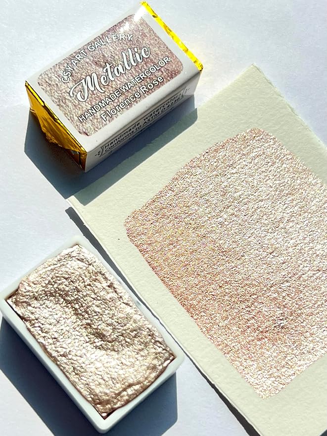 CSY art gallery Handmade Watercolors - Metallic Glitter Paints Florence Rose - Full Pans Premium Pigment Water Color for Artists, Students, Hobbyists, Calligraphers