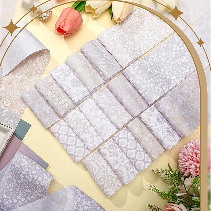 Ganeen 200 Pcs Cream Color Scheme Fabric Patchwork Roll 2.55 Inch Fabric Strips for Quilting Precut Cotton Patchwork for Quilting and Sewing DIY Crafts