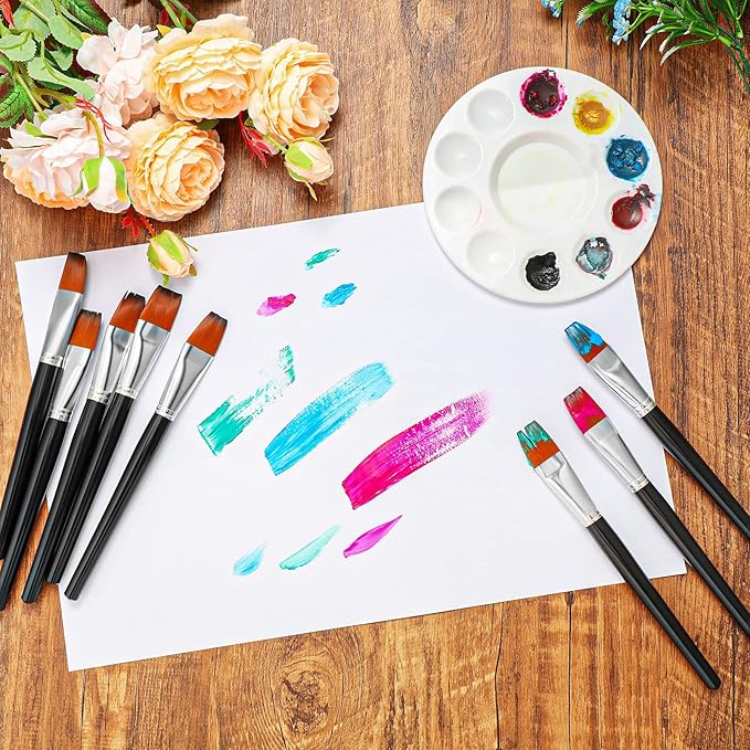 Zonon 20 Pcs Flat Paint Brushes Acrylic Painting Craft Accessories Classroom Prizes Gifts Small Watercolor Paint Brushes Bulk for Adult Artist Detail Oil Canvas Face(1 Inch,Black)