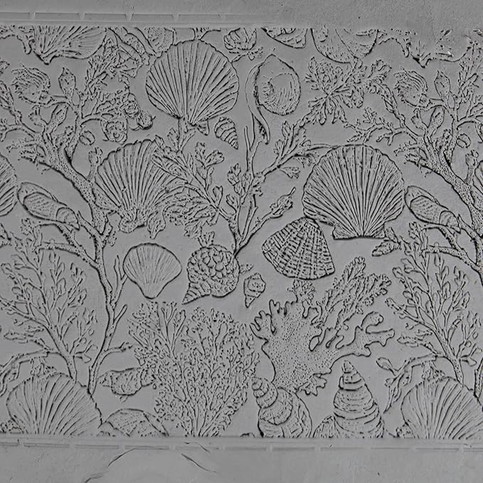 Shellscape Study Clay Texture Roller (4") - Seamless Ocean Set #01 - Embossing Pattern Roller for Polymer & Ceramic Clay, Pottery & Crafts