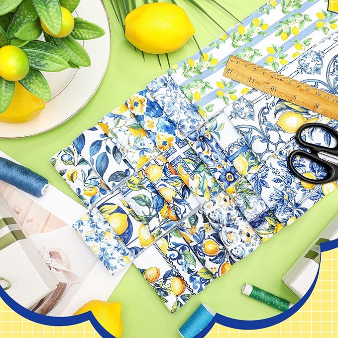 Ganeen 100 Pcs Chinoiserie Lemon Quilting Fabric Roll 2.56 Inch Fabric Squares Jelly Patchwork Precut Strips Bundles for Holiday Materials Craft DIY Sewing Cloths