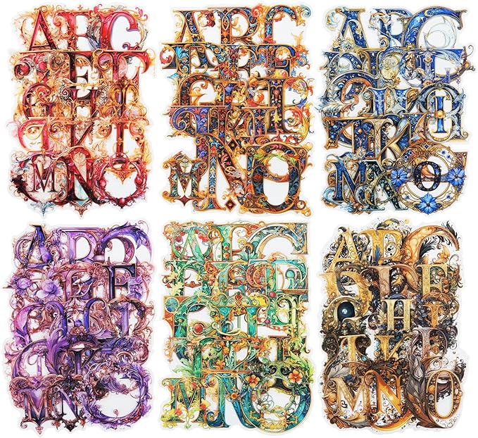 Baroque Alphabet Scrapbook Stickers Set, 156PCS Letters Ephemera for Scrapbooking, Junk Journaling, Crafting, DIY Projects, Diaries, and Art Supplies