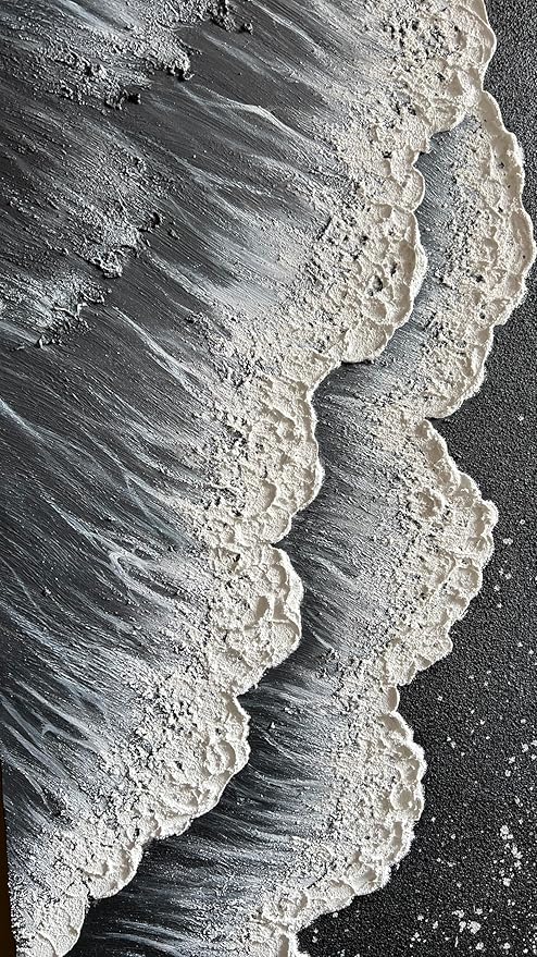 YaSheng Art - Oil Painting on Canvas Texture Black and White Ocean scenery sandbeach 3D Oil Painting Hand-Painted Abstract Artwork Paintings Modern Home Decor Living room sofa bedroom dining room hanging pictures Canvas Wall Art 24x48inch