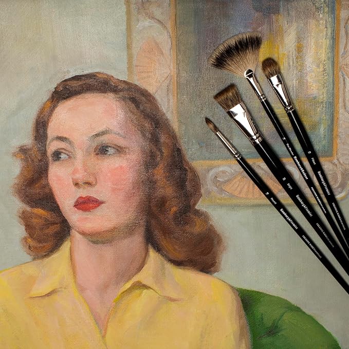 Creative Mark Hamburg Premiere Professional Oil Painting Brushes - Large Asst Set of 5 Handmade Oil Paint Brushes w/ #24 Filbert - Natural & Synthetic Blend, Long Triple-Lacquered Birch Handle