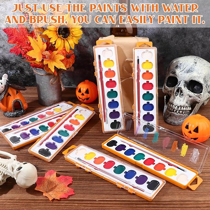 18 Pcs Valentine's Day Paint Gift Sets Pumpkin Watercolor Paint Pumpkin Style Watercolor Painting Palette Bulk for Birthday Wedding Valentine Party Art Exchanges Stocking Stuffers
