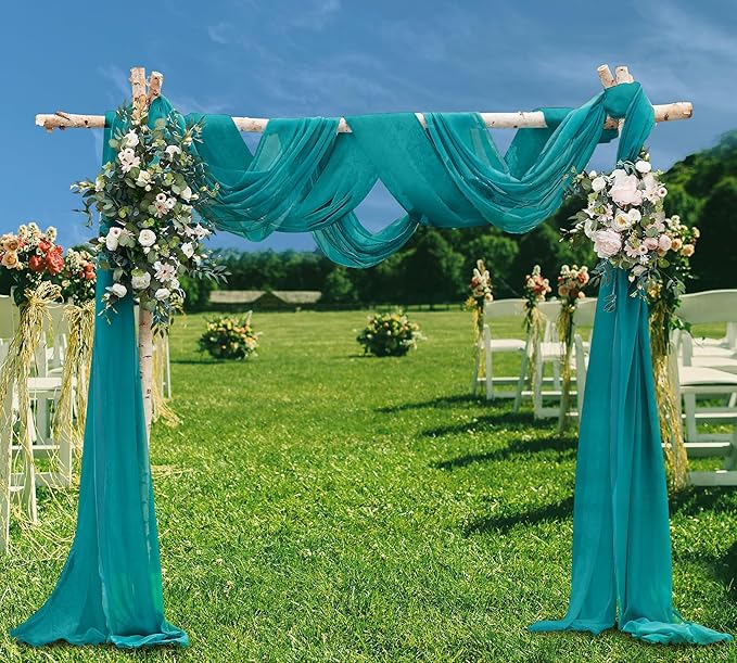 Warm Home Designs Wedding Arch Draping Fabric Bundle Has 2 144 Inch (12 Feet) Scarves in Teal Fabric Color for Ceremony or Wedding Decoration. AD Teal & Teal 144”