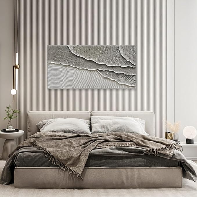 NANKAI Art Hand Painted Wave Landscape Oil Painting Modern Abstract White Art Painting 24x48 inch Abstract Wall Art Deco