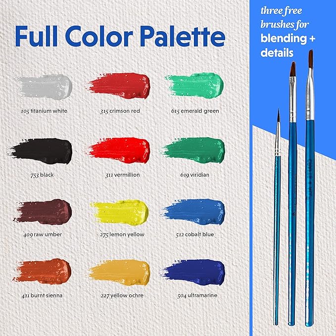 Acrylic Paint Set for Adults and Kids - 12 Pack of 12mL Paints with 3 Art Brushes, Non-Toxic Craft Paint for Easter Eggs, Ceramic Rock Paint - Art Supplies