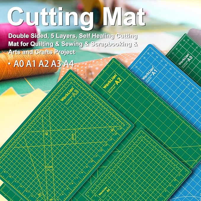Worklion Self Healing Craft Mat: 18"x12" Rotary Cutting Mat for Sewing,Quilting,Leather,Craft,Fabric,Model,Art,Clay,5-layer 2-sided Cutting Mat, green and black