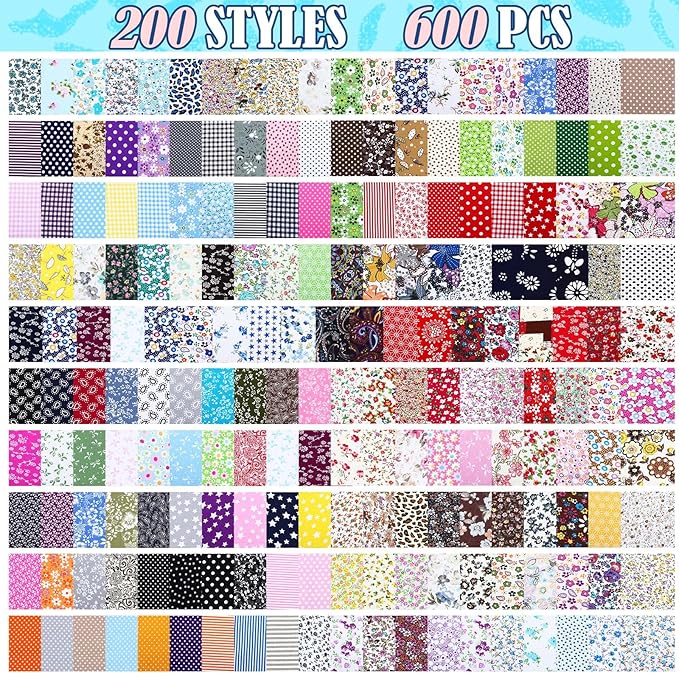 Kinlop 600 Pcs 4 x 4 Inch Cotton Fabric Square Precut Quilting Squares Printed Floral Patchwork Fabric Bundles for DIY Craft Sewing Clothing Accessory(Mixed Color)