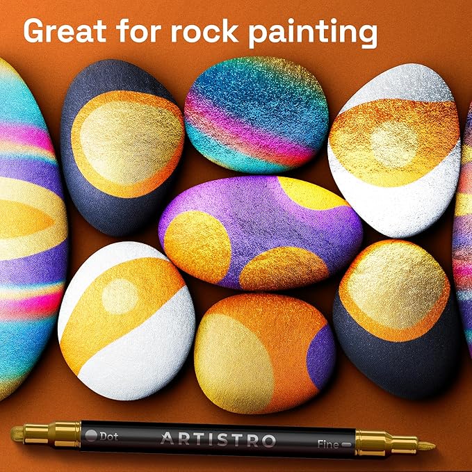 ARTISTRO 36 Metallic Acrylic Paint Markers for Rock, Fabric, Wood, Glass, Craft, Decoration - Dual-Tip Paint Pens - Stocking Stuffers, Christmas Gift Idea for Teens, Grandkids, Kids - Art Supplies