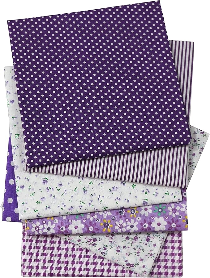 7PCS Purple Series Floral Cotton Fabric Quilting Patchwork Fat Quarter Bundles for Scrapbooking, Sewing, DIY Crafts, Handmade Bags, Pillows - 19.7x19.7 Inches