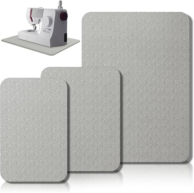 3 Pcs Sewing Machine Muffling Mat Pedal Mat Sewing Machine Pad No Slip Rubber Stay in Place Mats for Calms Vibration(Gray,15 x 20 Inch,14 x 9 Inch,14 x 11 Inch)