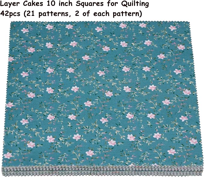 42Pcs 10" Layer Cake Fabric, Pre-Cut Quilt Fabric Squares 10x10 inch for Sewing Patchwork, Layer Cakes 10 inch Squares for Quilting - Green