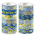 Adirasenotek Lemon Washi Tape 12 Rolls, Blue Tiles Yellow Lemon Printed Decorative Washi Tape Set, DIY Art Crafts Wrapping Decor for Gifts Wrapping,Wedding Bridal Shower