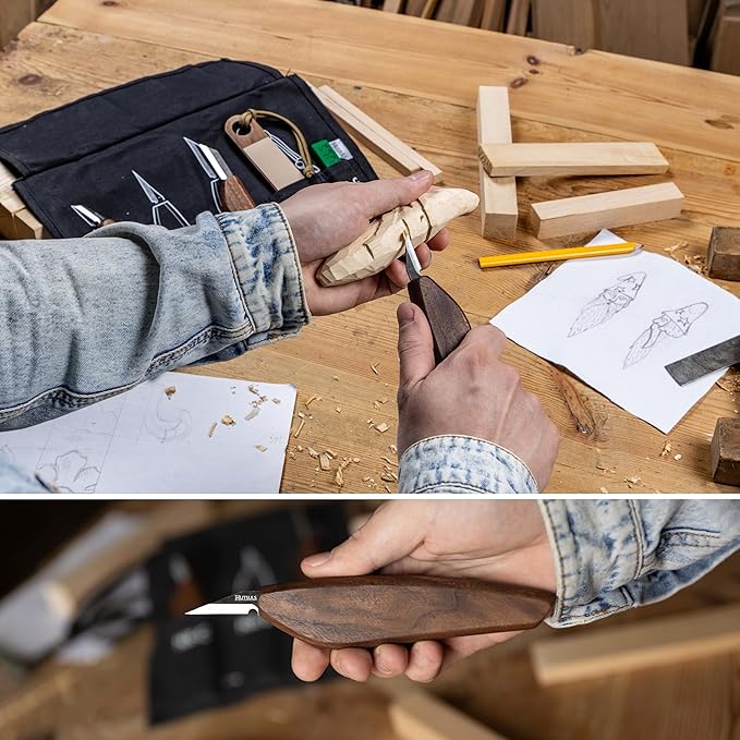 Hutsuls S.06 Wood Carving Knives Kit - Carver’s Choice Whittling Knives for Precision Work, Complete Beginners Whittling Wood Carving Knife Set, Master Craft Wood Whittling Kit for Beginners Kids