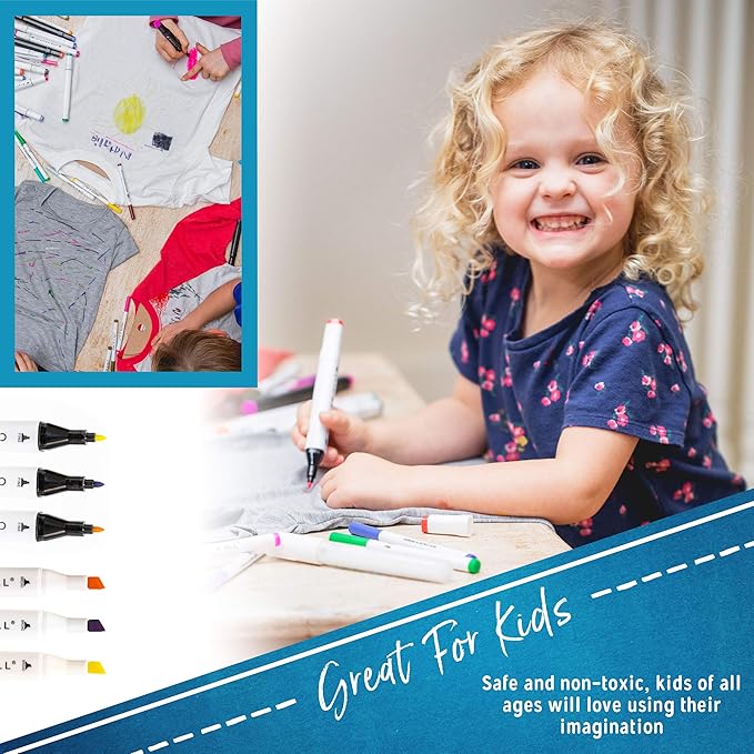 Crafts 4 All Fabric Markers for Clothes - Pack of 12 No Fade, Dual Tip Permanent Fabric Pens - No Bleed, Machine Washable Shoe Markers for Fabric Decorating - Laundry Marker, Erases Stains Easily