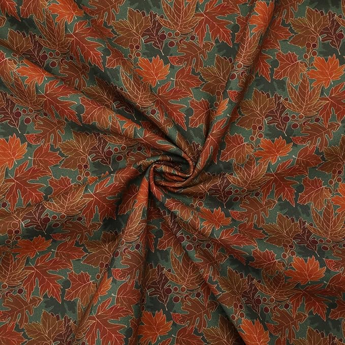 Tinyspool & Co. 100% American Cotton Fabric – 3 Yard Cut Quilting Fabric – Prewashed Preshrunk Yardage for Quilt Backing Borders Binding Sewing Crafts – Fall is Here No.20 – Rustic Green