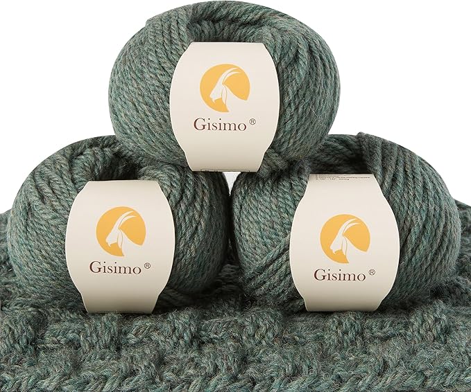 100% Merino Wool Yarn, 3-Ply Luxurious and Soft Yarn for Hand Knitting & Crocheting (Evergreen, 3Balls)