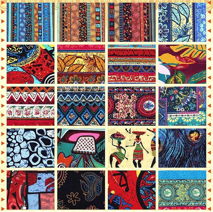Mixweer 40 Pcs 10x10 Inch African Print Cotton Fabric Squares Indian Precut Ankara Quarters Kente Cloth Ethnic Multicolor Ethnic Style Bundle for Quilting Sewing Patchwork DIY Handmade Craft Supplies