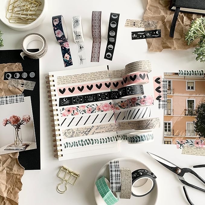 ZYNSHE Washi Tape Set of 16 Rolls of 15 mm Wide Cute Decorative Washi Tape for Journaling, Scrapbook, Washy Crafts, Bullet Journals, Planners, DIY Décor, Gift Wrapping, Craft Supplies (Vintage)