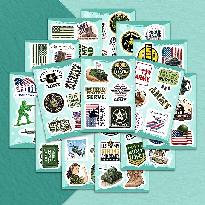 100Pcs Funny Army Stickers and Decals, Military Stickers for Laptop, Water Bottle - Army Gifts, Military Party Supplies - Gift for Women & Men