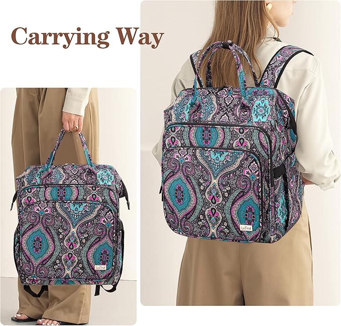 LoDrid Knitting Backpack With Three Oversized Grommets, Travel Yarn Bag With Steel Frame Top, Crochet Organizer for Hooks, Needles, and Other Accessories, Totem