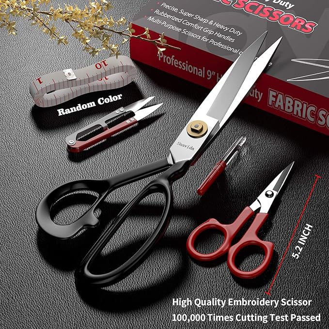 Fabric Scissors - 10 Inch Heavy Duty Tailor Shears for Fabric Cutting - Ultra Sharp Cloth Scissors - Multipurpose Utility Dressmaker Leather Titanium (10Inch)