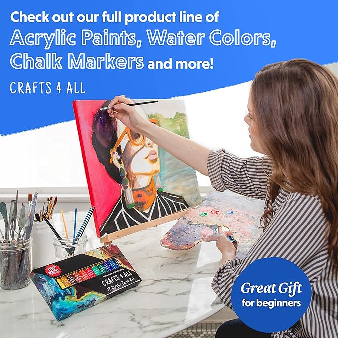 Acrylic Paint Set for Adults and Kids - 12 Pack of 12mL Paints with 3 Art Brushes, Non-Toxic Craft Paint for Easter Eggs, Ceramic Rock Paint - Art Supplies