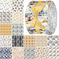Ganeen 100 Pcs Christmas Blue and Gold Quilting Fabric Roll 2. 56 Inch Fabric Squares Jelly Patchwork Precut Strips Bundles for Holiday Materials Craft DIY Sewing Cloths