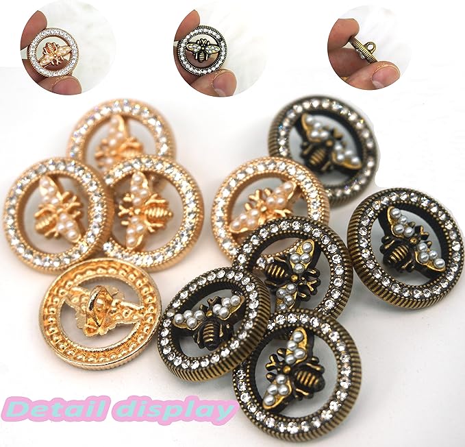 10pcs 18mm/0.71inch Light Luxury Metal Hand Sewn Foot Buttons - Multiple Styles Available (Little Bee)