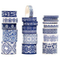 Blue & White Porcelain Washi Tape Set, Traditional Chinese Ceramic Pattern Decorative Masking Tapes, Oriental Art for Craft, Scrapbook, DIY, Gift Wrapping (2-Echoes of Blue/19 Rolls)